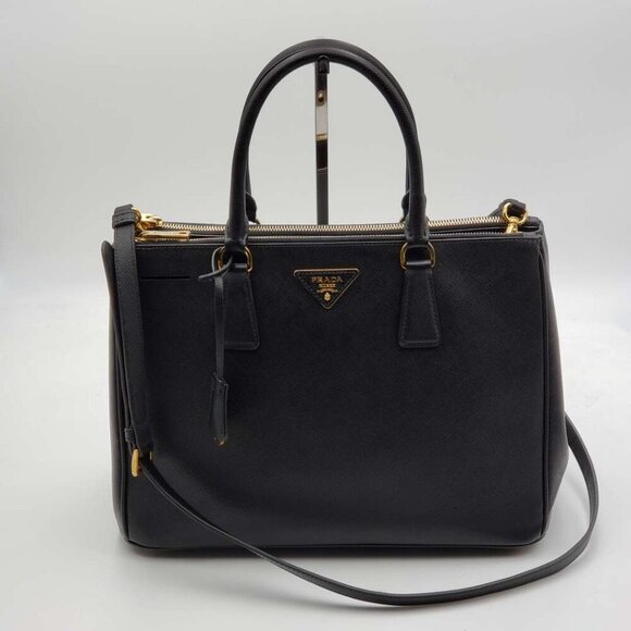100% Authentic Prada Galleria Black Leather Shoulder Bag - Picture 1 of 16